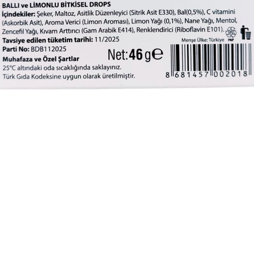 Biodrops Ballı Limonlu C Vitaminli Pastil 18'li
