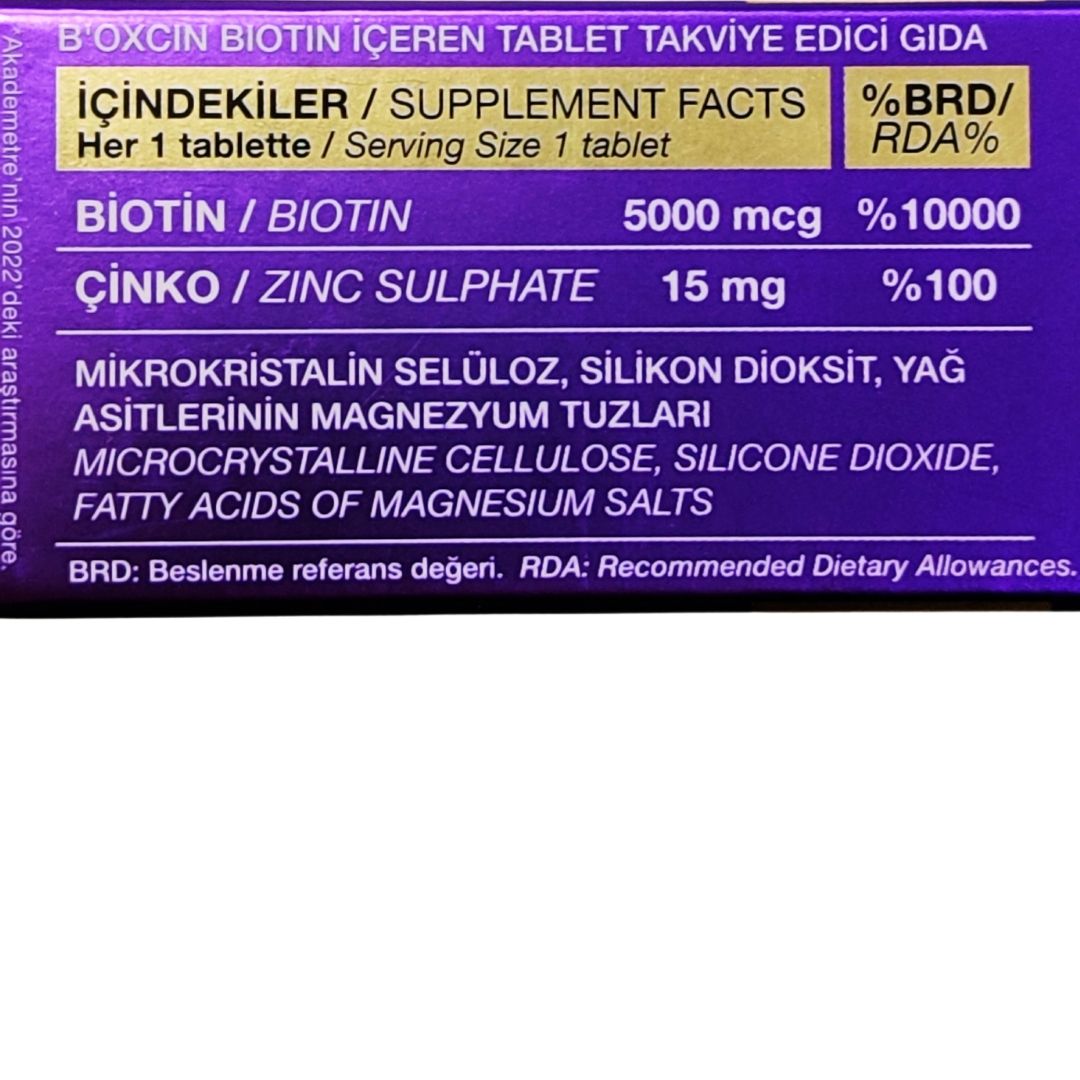 Bioxcin Beauty Biotin 5000 mcg ve ve Çinko Sülfat İçeren 30 Tablet