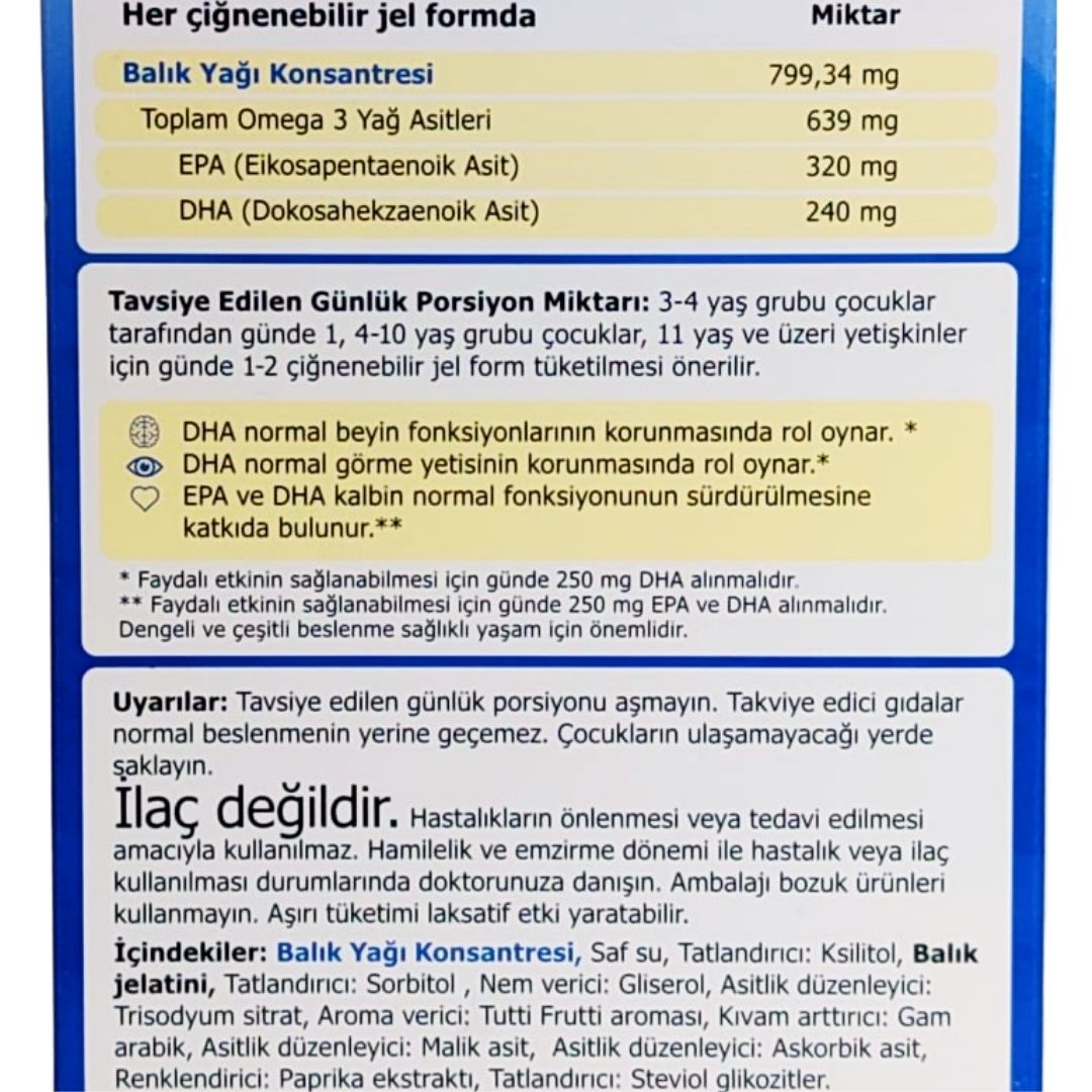 Easy Fish Oil Plus Tutti Frutti Aromalı Balık Yağı 30 Çiğnenebilir Jel