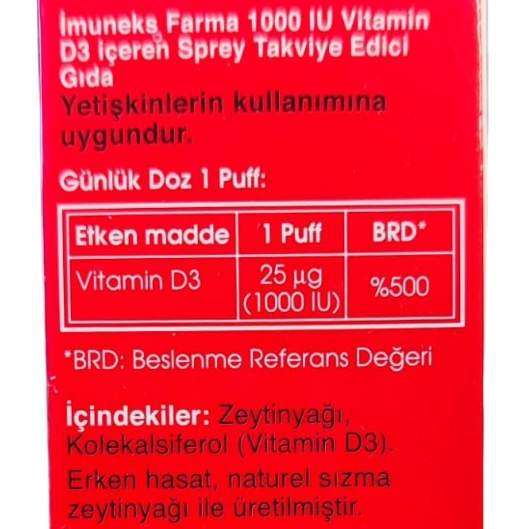 İmuneks Vitamin D3 1000 IU Sprey 20 ml