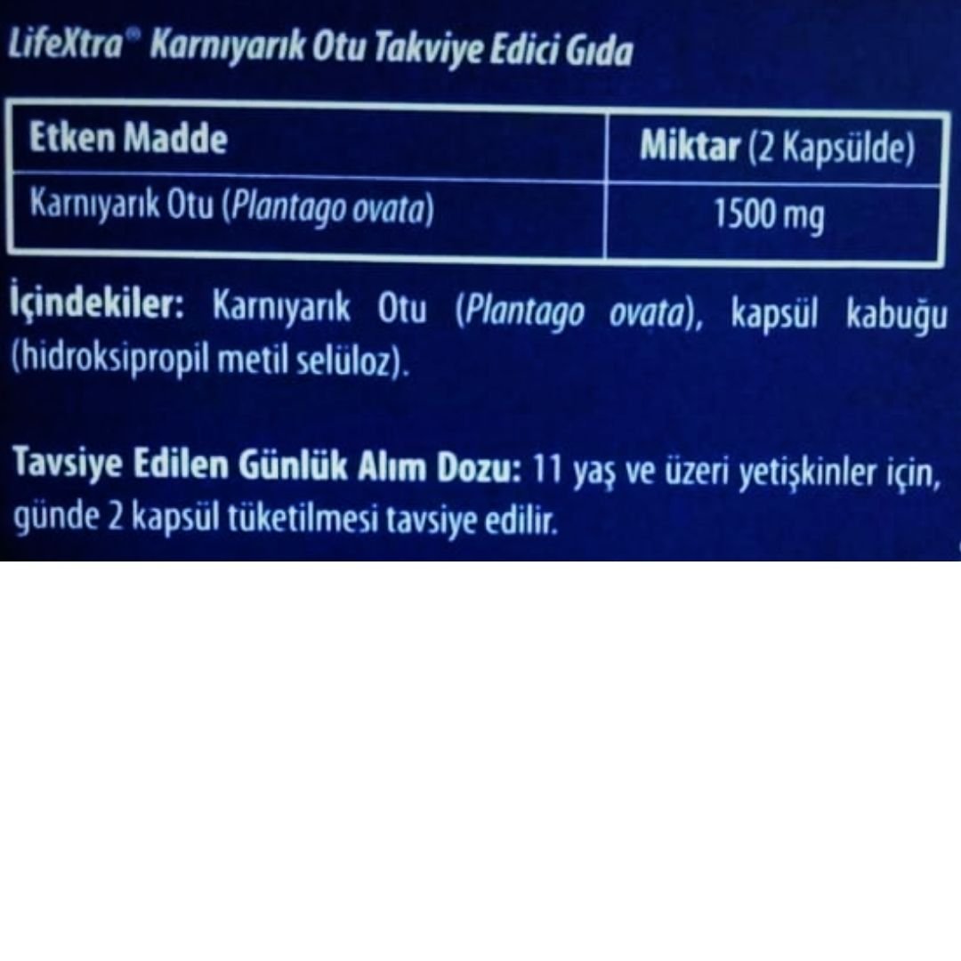 Lifextra Karnıyarık Otu 750 mg 120 Kapsül (Psyllium Husks Fibre) 