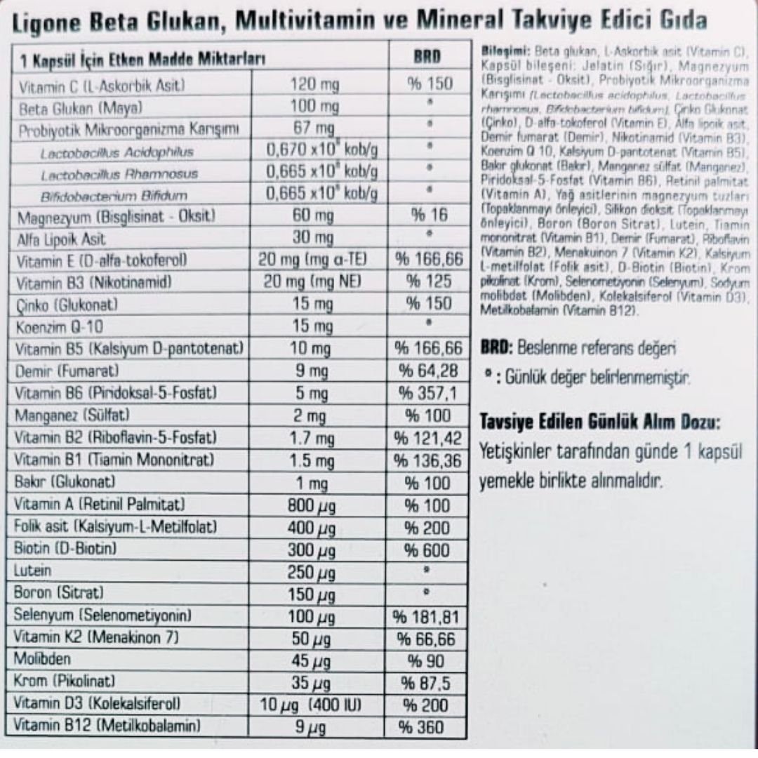 Ligone Beta Glucan Probiotic Multivitamin 30 Kapsül