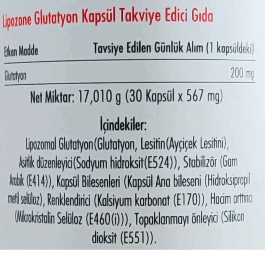Lipozone Lipozomal Glutatyon Takviye Edici Gıda 200 mg 30 Kapsül