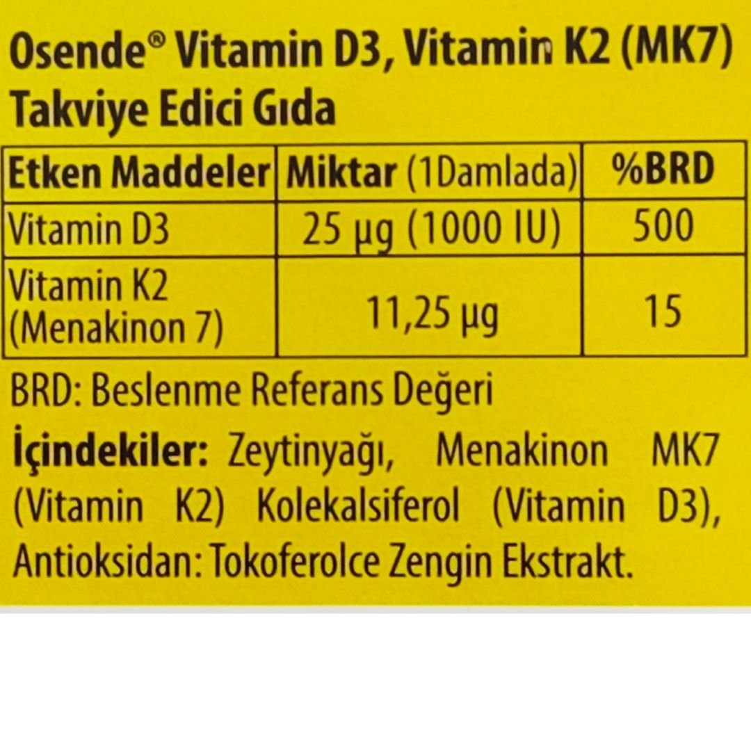 Osende Vitamin D3K2 Takviye Edici Gıda 20 ml-450 Damla
