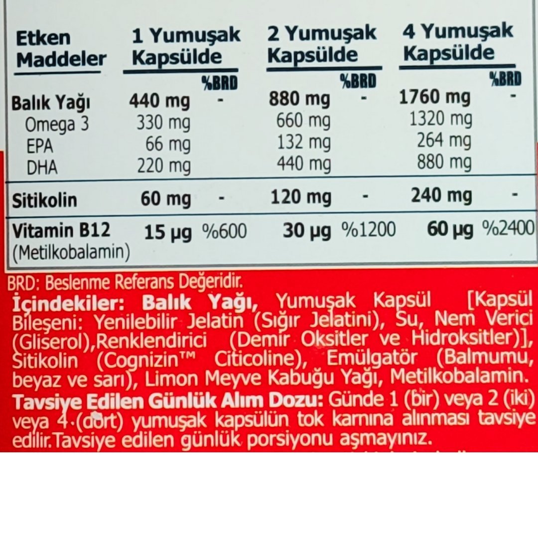 Sorvagen Smart Sitikolin DHA Omega-3 ve B12 60 Mini Kapsül