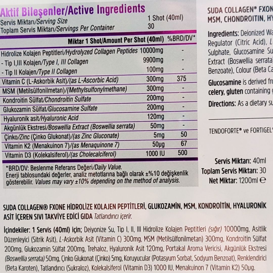 Suda Collagen Fxone Shot Portakal 40 ml x 30 Shot