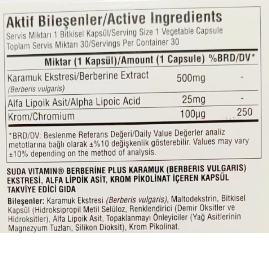Suda Vitamin Berberine Plus 30 Kapsül