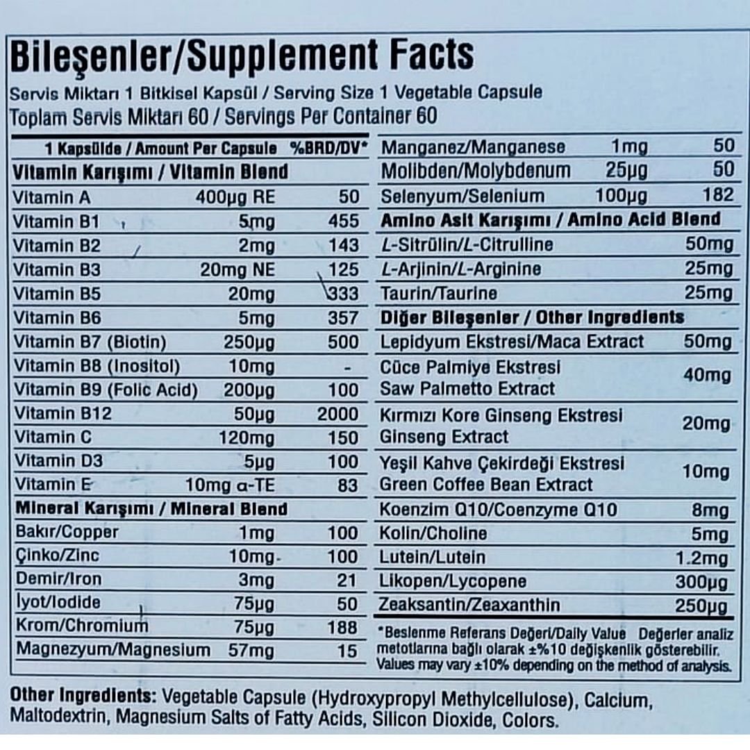 Suda Vitamin Multimen For Men Multivitamin 60 Bitkisel Kapsül