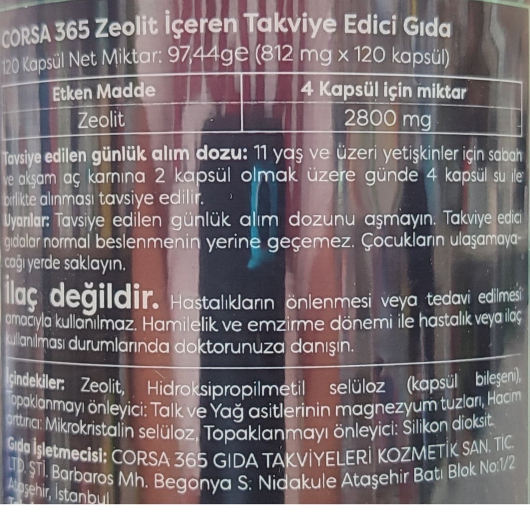 CORSA 365 Zeolit İçeren 120 Kapsül Takviye Edici Gıda