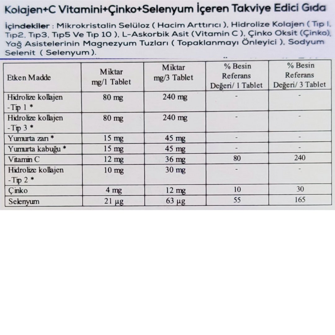 Collagen Life Pro C Vitamin Çinko Selenyum 500 mg 90 Tablet