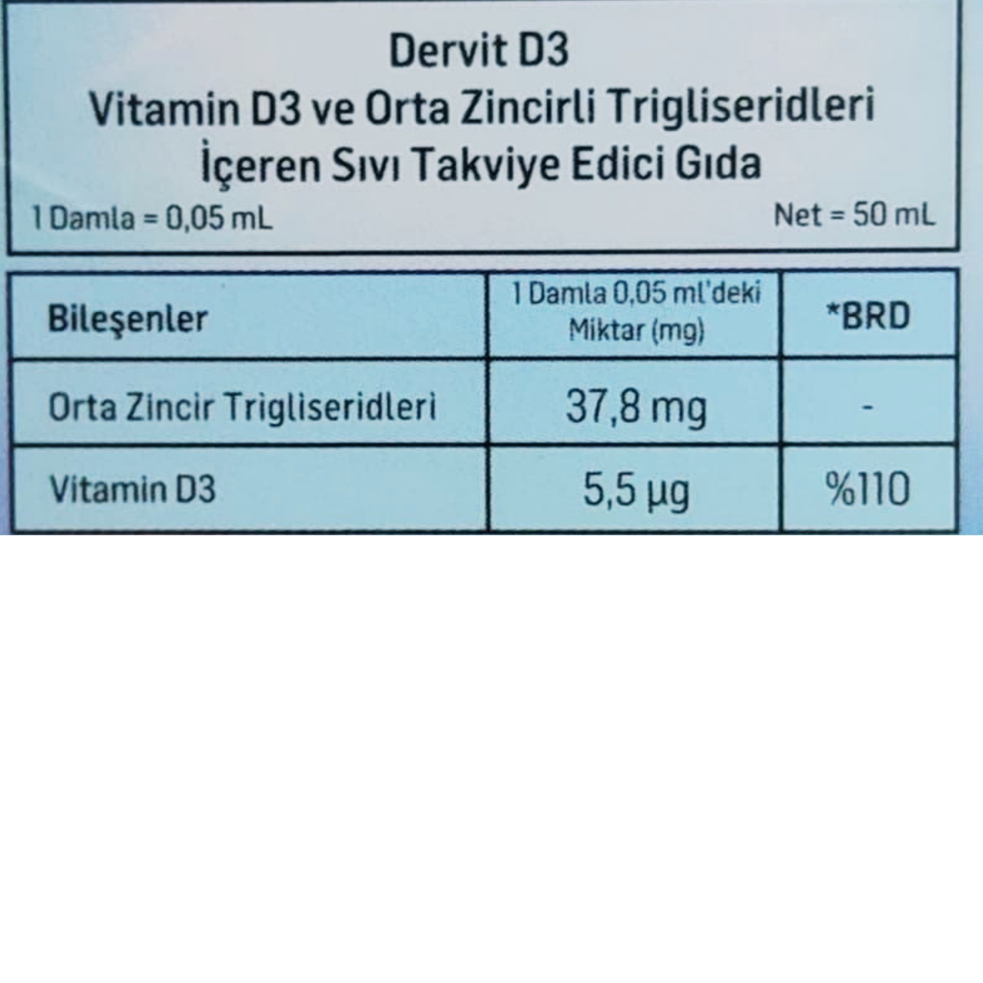 Dervit D3 Damla 50 ml