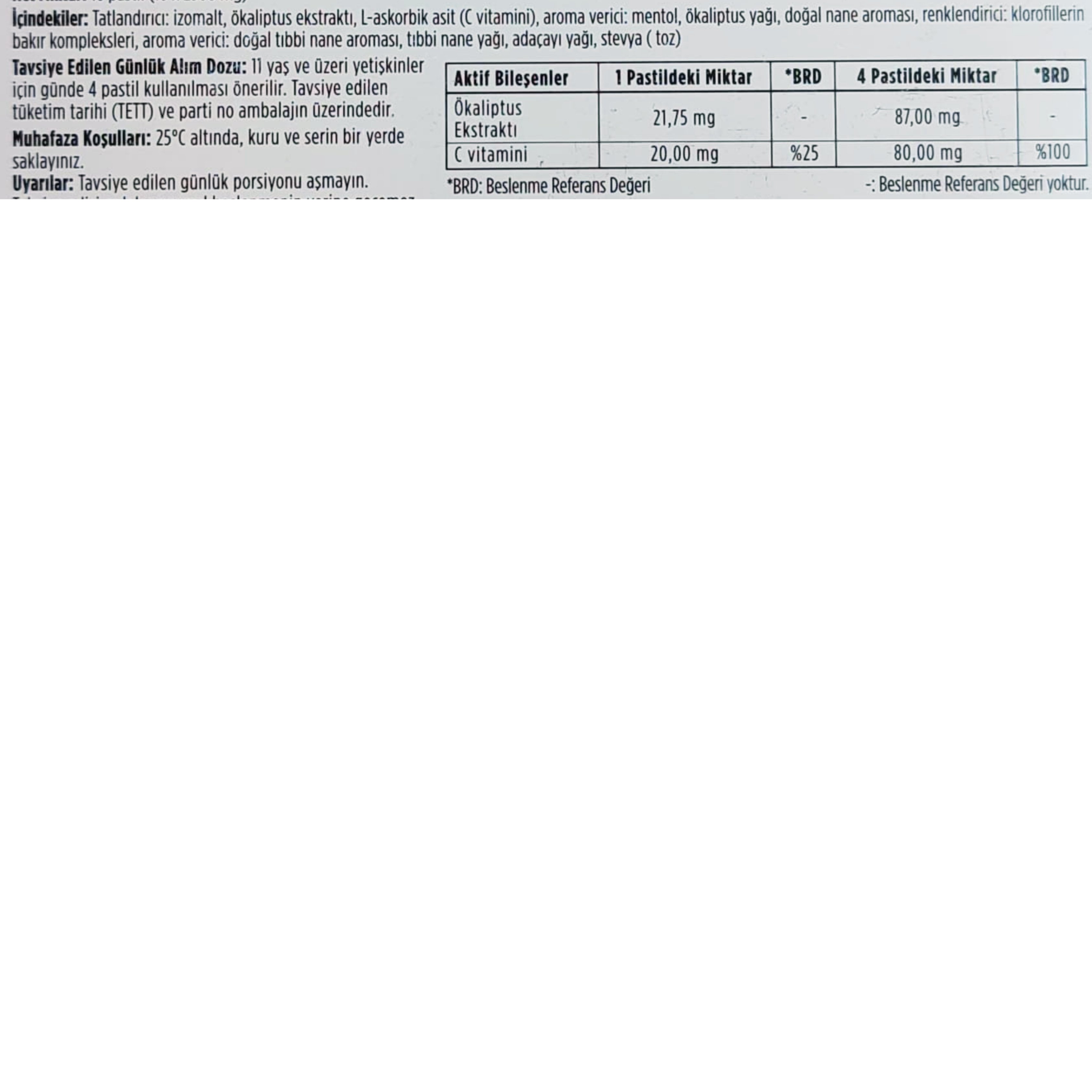 Dynavit Herbal Mentol & Okaliptus 16 Pastil