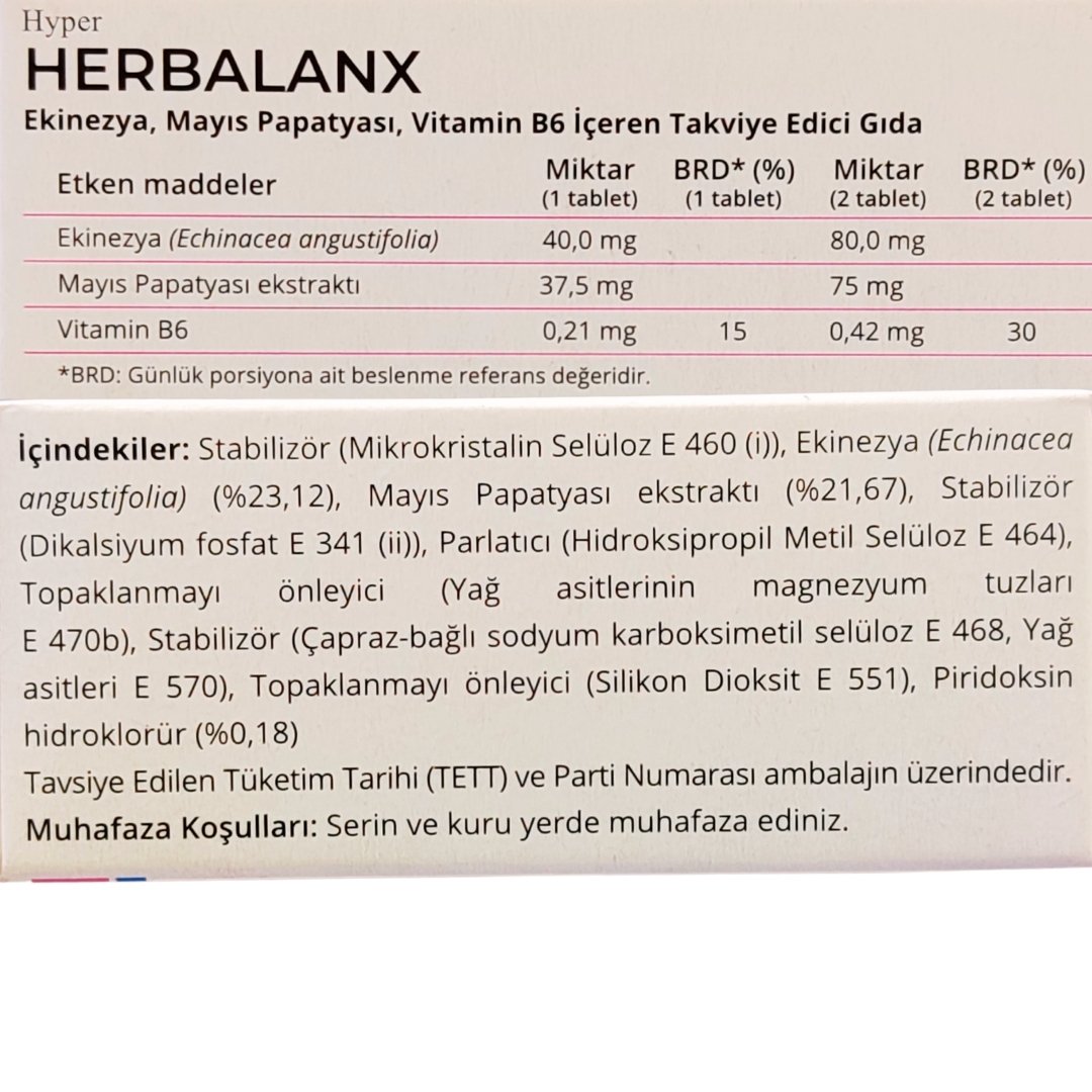 Hyper Herbalanx Ekinezya Mayıs Papatyası Vitamin B6 20 Tablet
