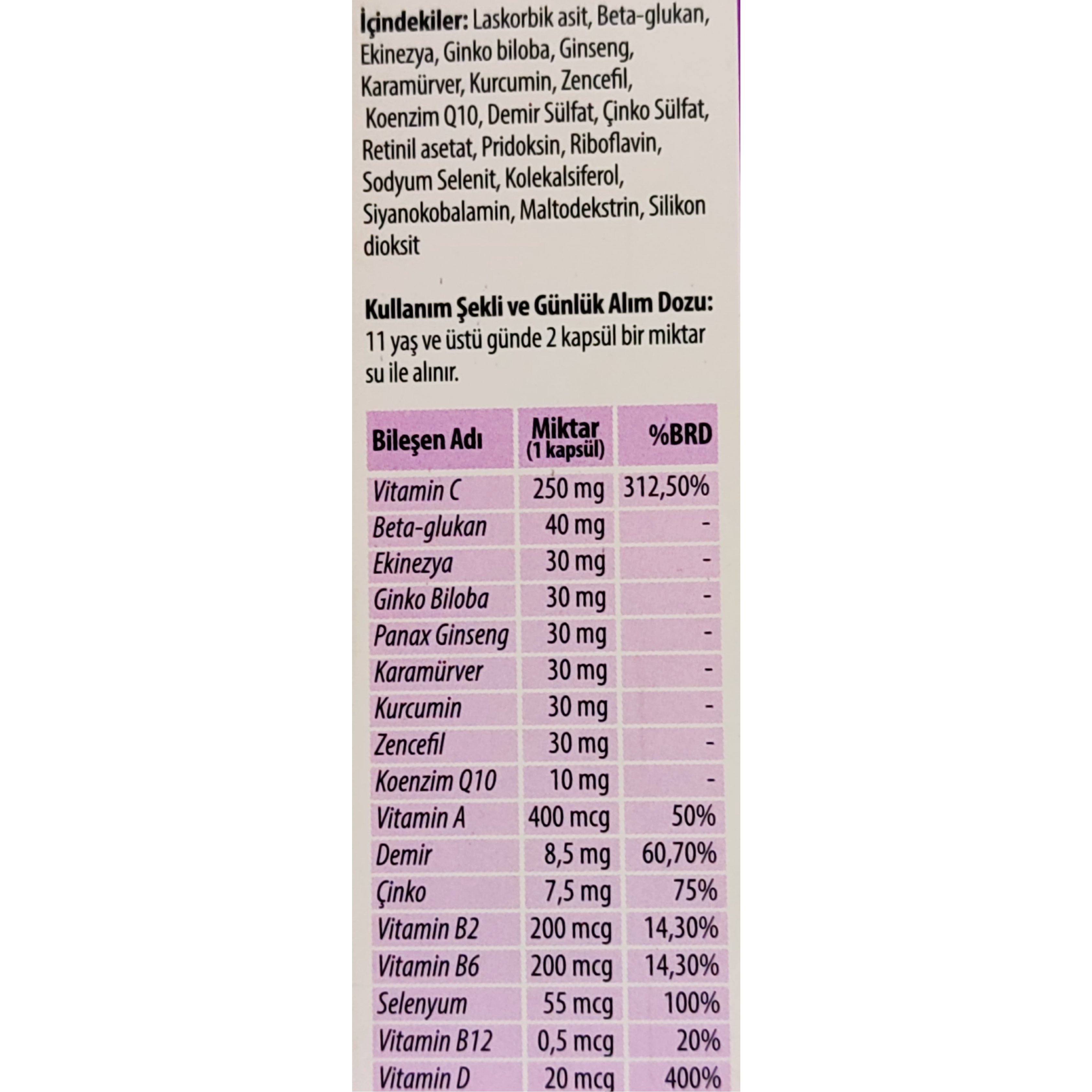 Imuled Vitamin ve Mineral İçeren Takviye Edici Gıda 30 Kapsül