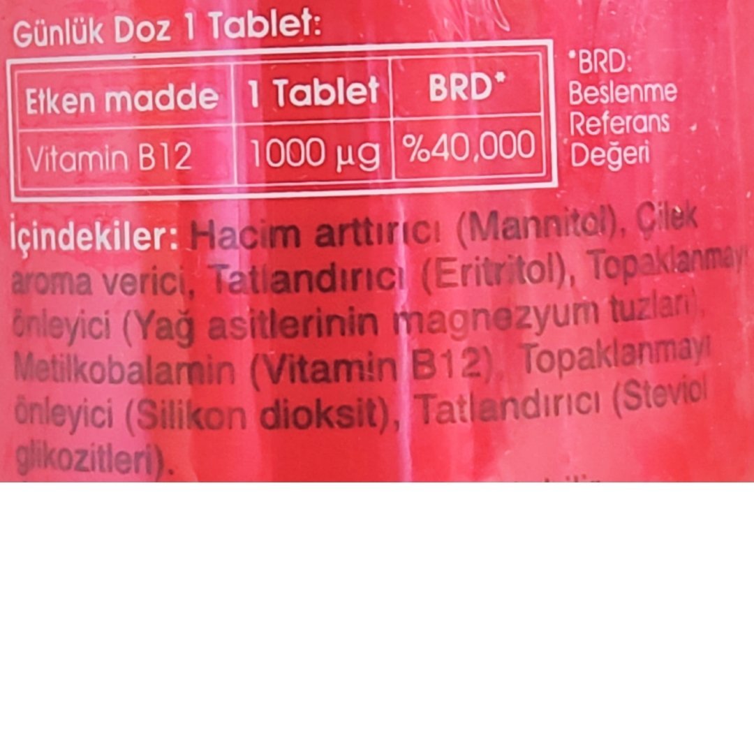 Imuneks Farma B12 1000 mcg Dil Altı 100 Tablet Çilekli