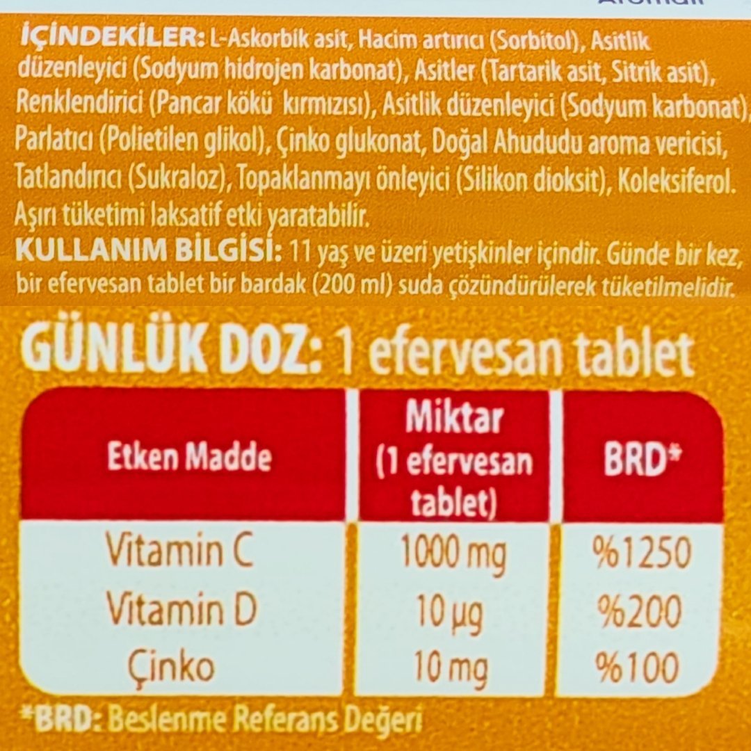 İmuneks Tridoxon 3'lü Etki 15 Efervesan Tablet