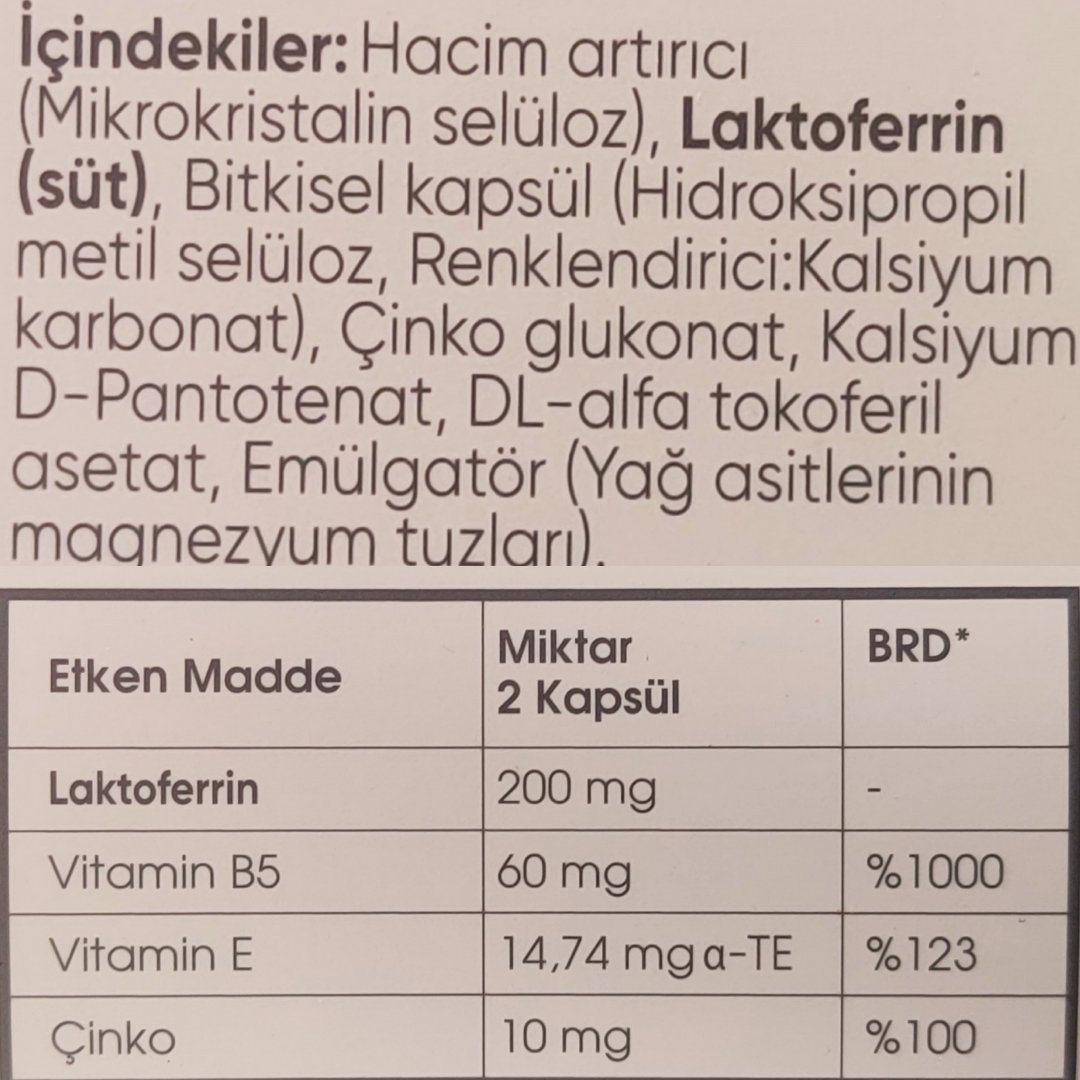 Lacneferex Laktoferrin Vitaminler ve Minral İçeren Takviye Edici Gıda 60 Bitkisel Kapsül