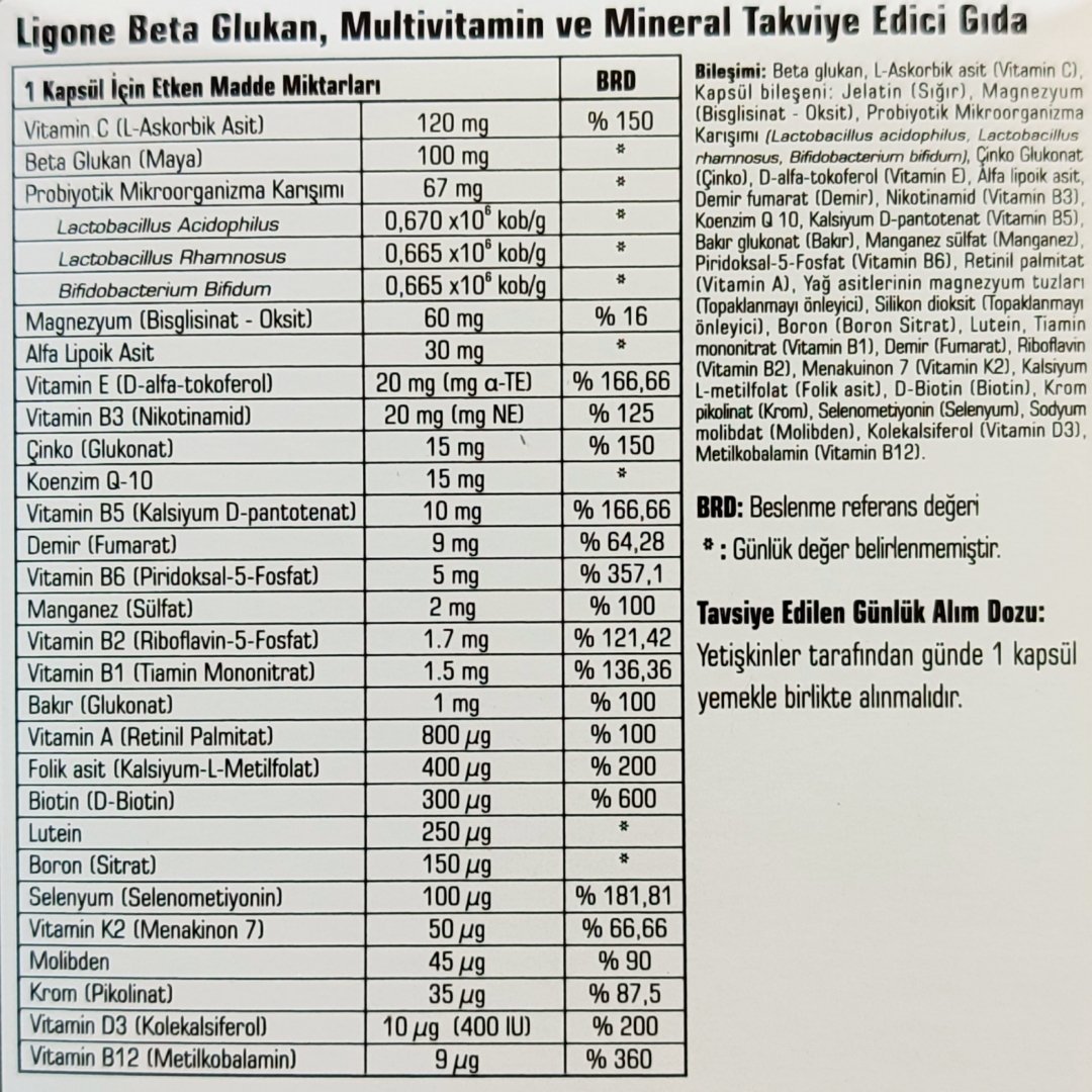 Ligone Beta Glucan Multivitamin 60 Kapsül