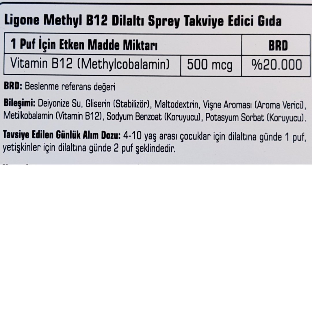 Ligone Methyl B12 Dil Altı Sprey 30ml/200 Puf