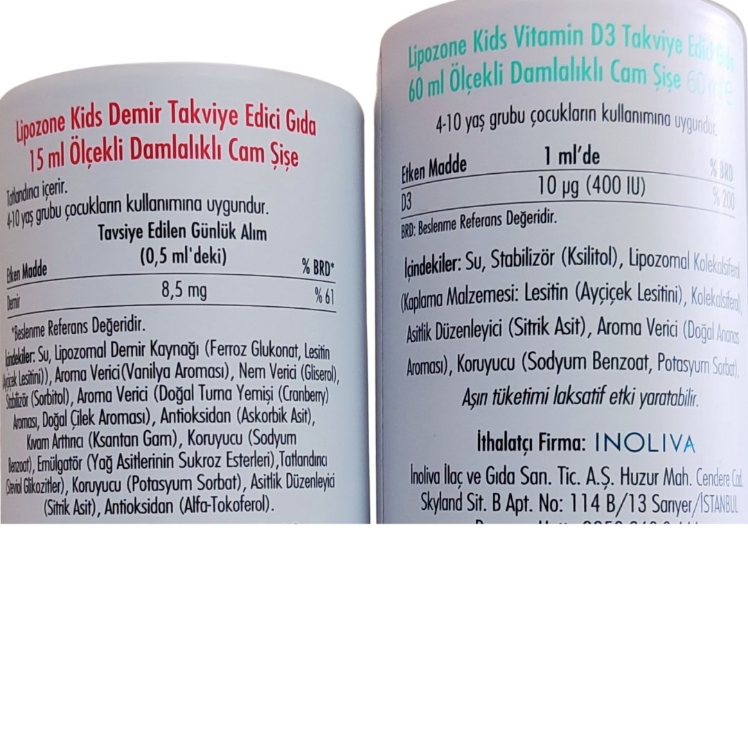 Lipozone Kids Lipozomal Demir 15ml + Lipozomal D3 Vitamini 60 ml