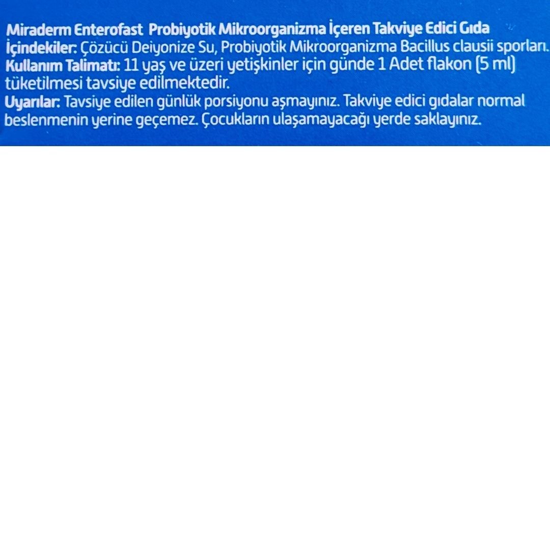 Miraderm Enterofast Probiyotik Mikroorganizma İçeren Takviye Edici Gıda 10 Flakon