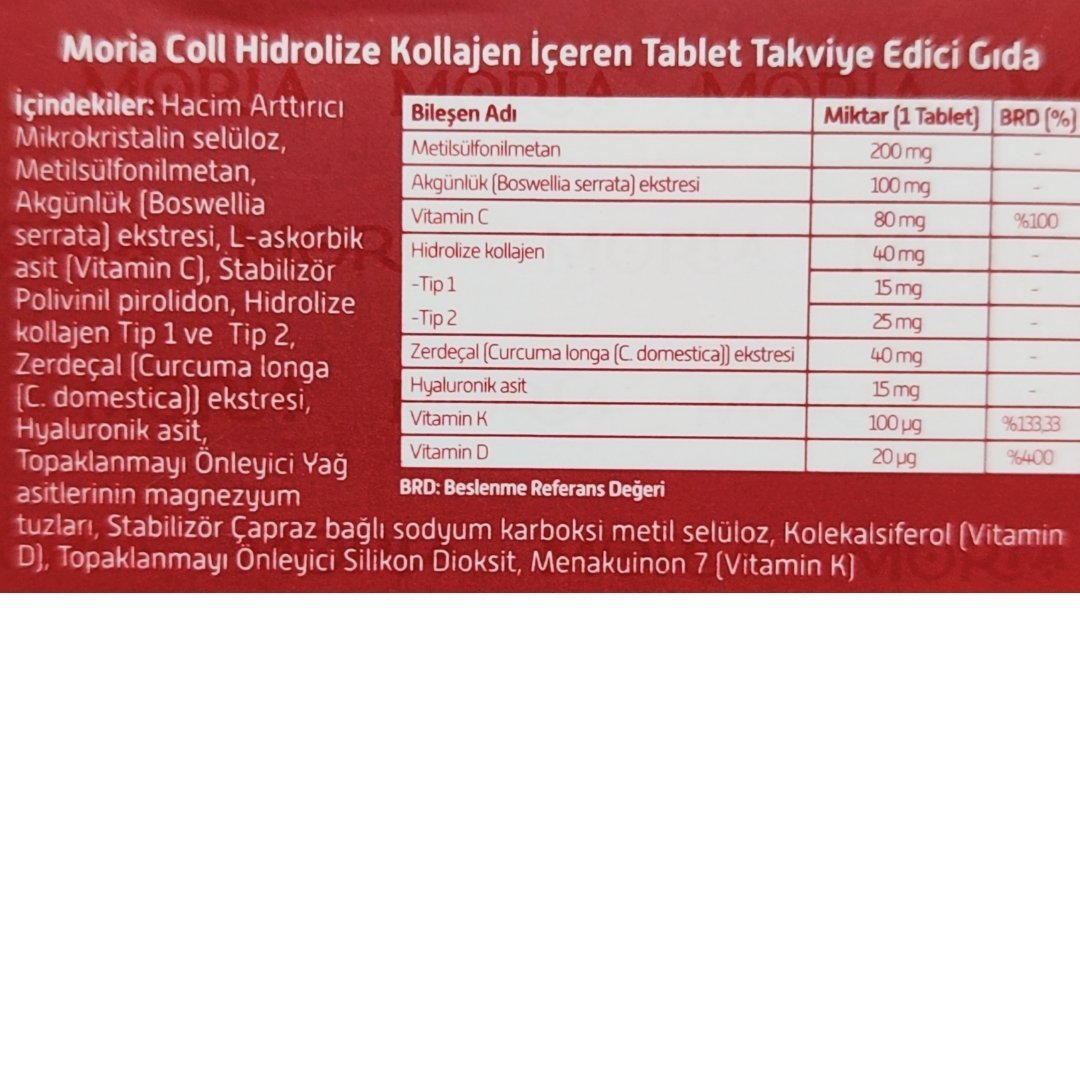 Moria Coll Tip I ve Tip II Kollajen 30 Tablet