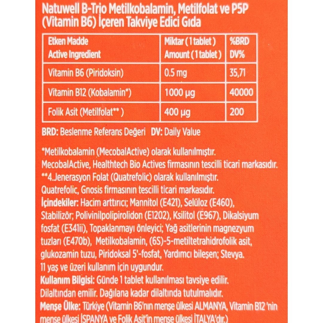 Natuwell B-Trio 30 Dilaltı Tablet