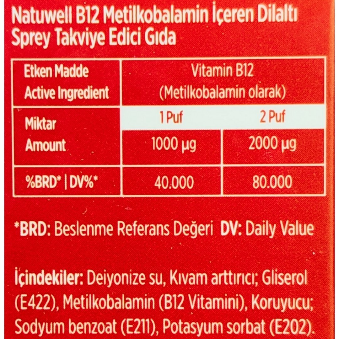 Natuwell Vitamin B12 Metilkobalamin Sprey 5 ml - 2 Kutu