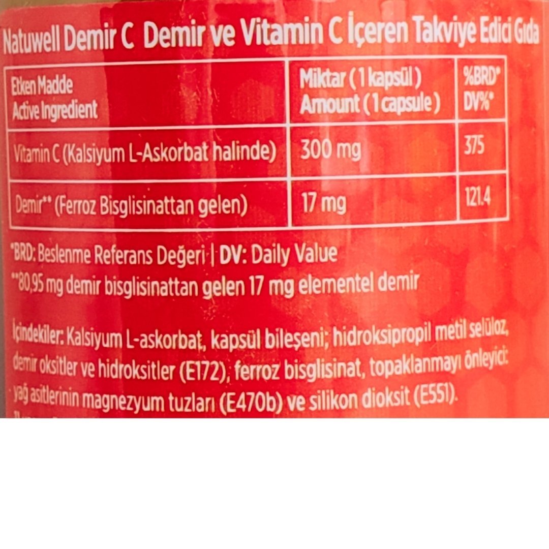 Natuwell Demir C Takviye Edici Gıda 60 Kapsül