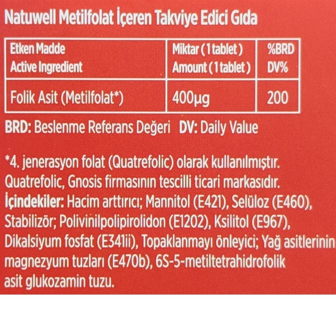 Natuwell Metilfolat 30 Tablet Quatrefolic - 3 Kutu
