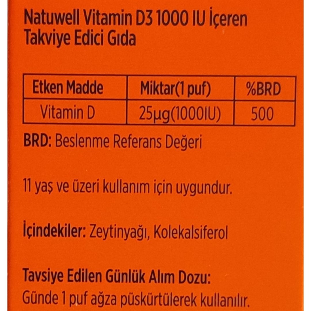 Natuwell Vitamin D3 1000IU Sprey 20 ml  140 Puf Sprey