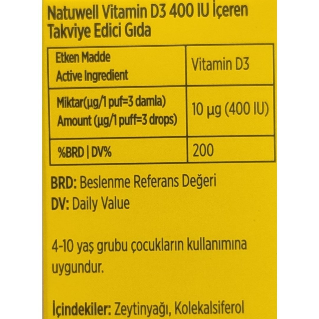 Natuwell Vitamin D3 400IU Sprey 20 ml - 3 Kutu