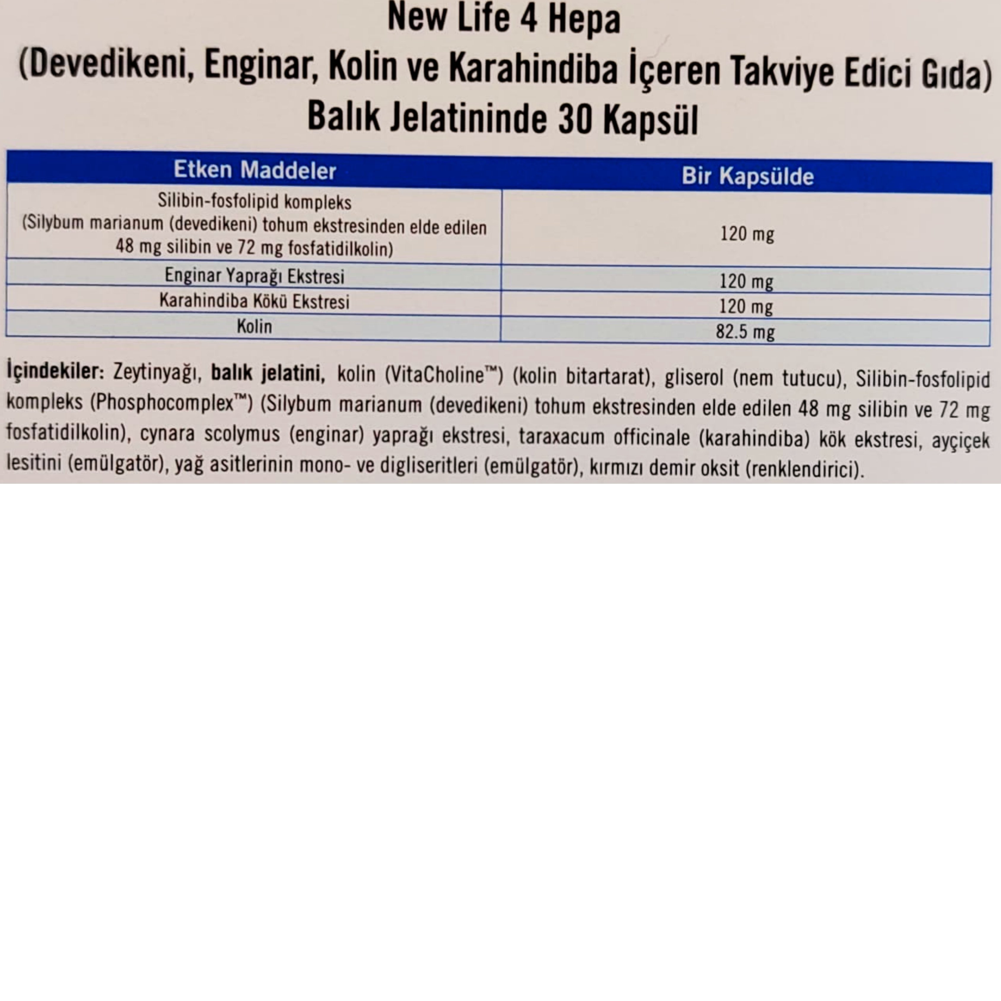 New Life 4 Hepa Takviye Edici Gıda 30 Kapsül