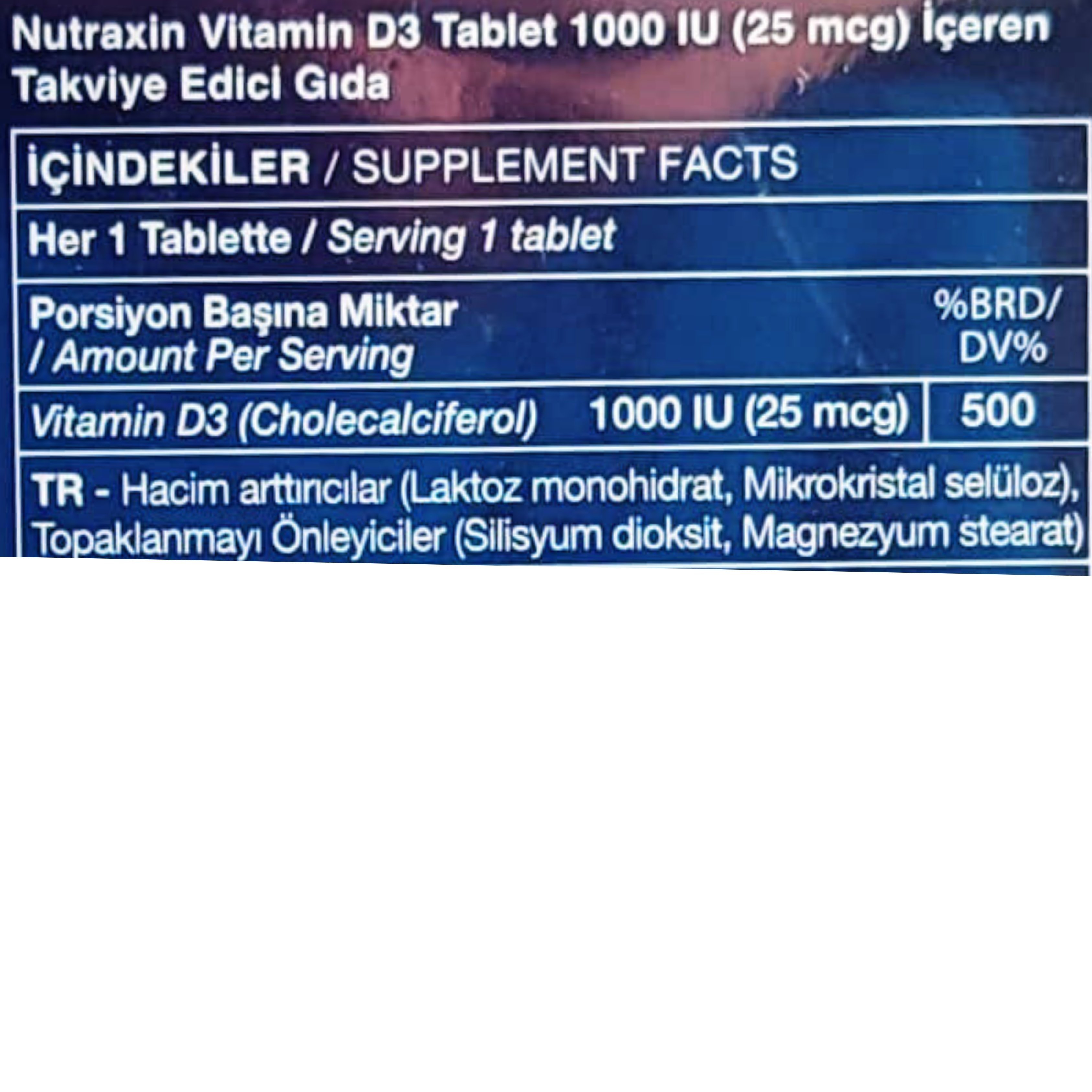 Nutraxin Vitamin D3 1000 IU 120 Tablet
