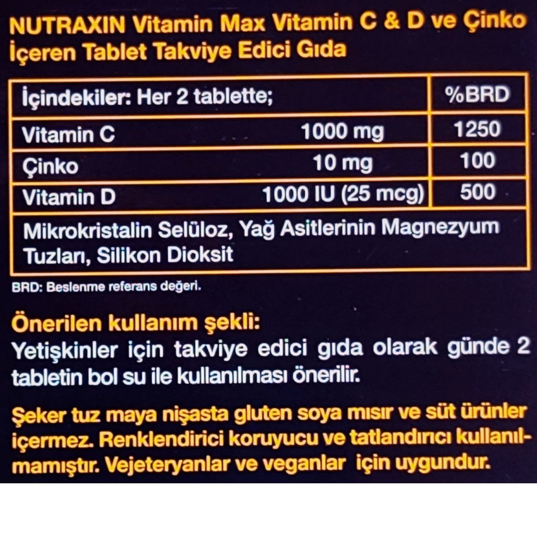 Nutraxin Vitamin Max C + D Zinc 60 Tablet