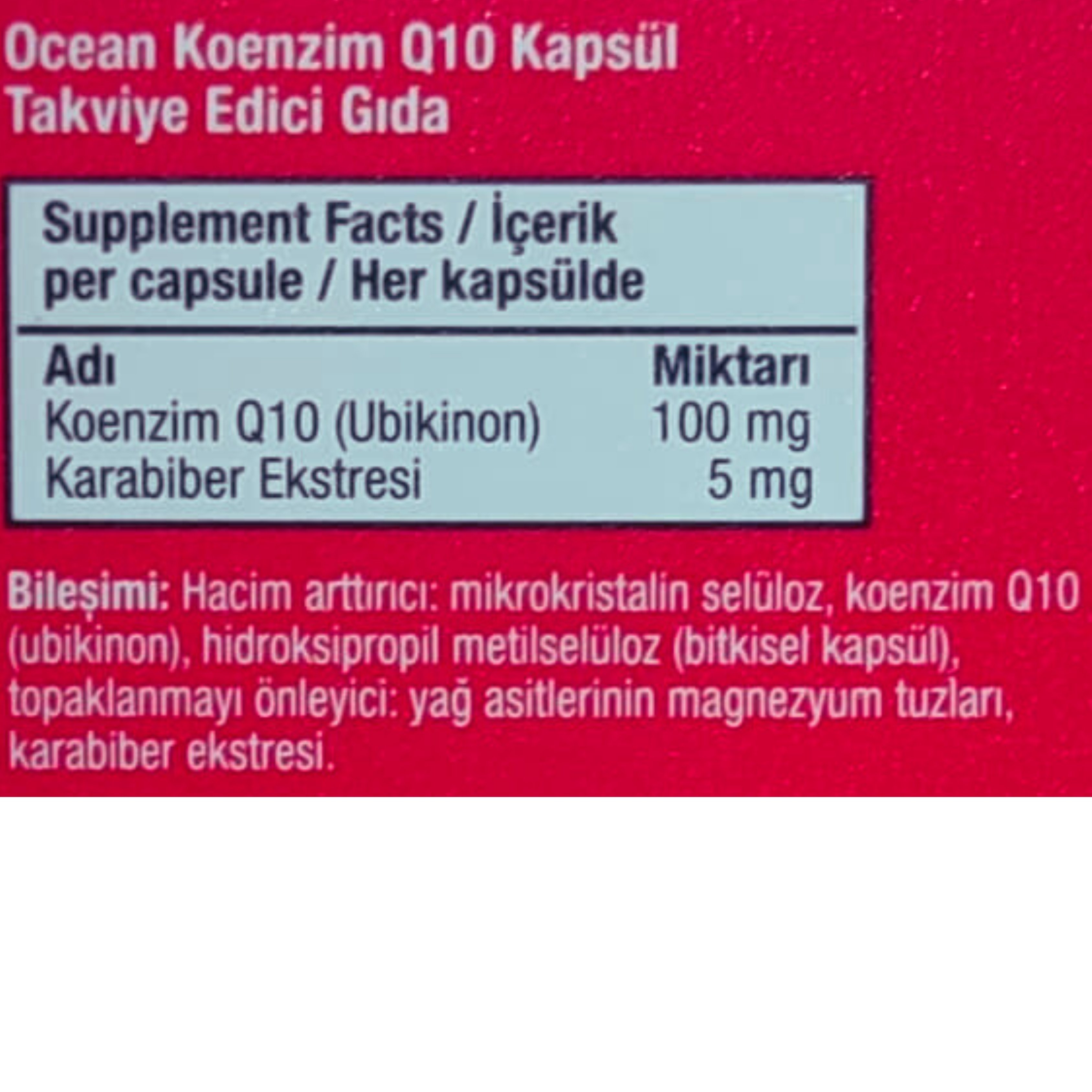 Ocean Koenzim Q10 + Karabiber Ekstresi 30 Kapsül