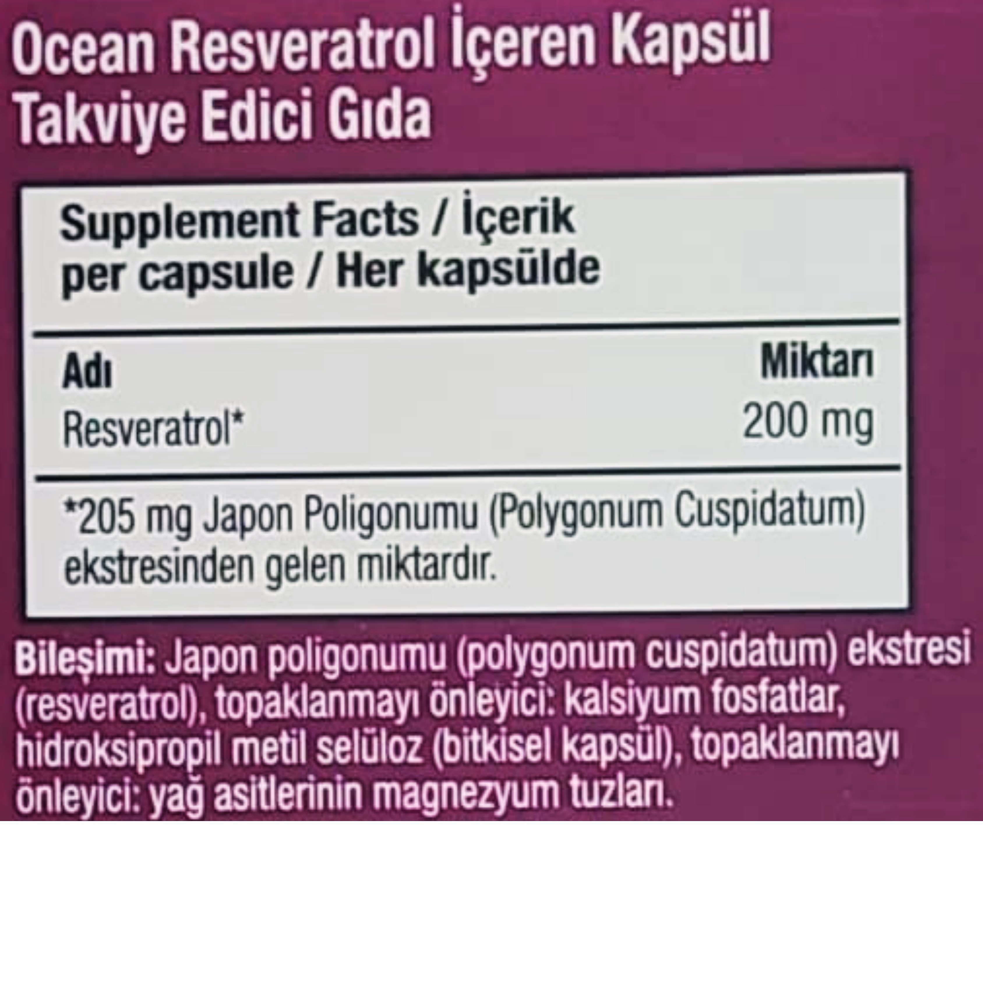 Ocean Resveratrol 200 mg 30 Kapsül