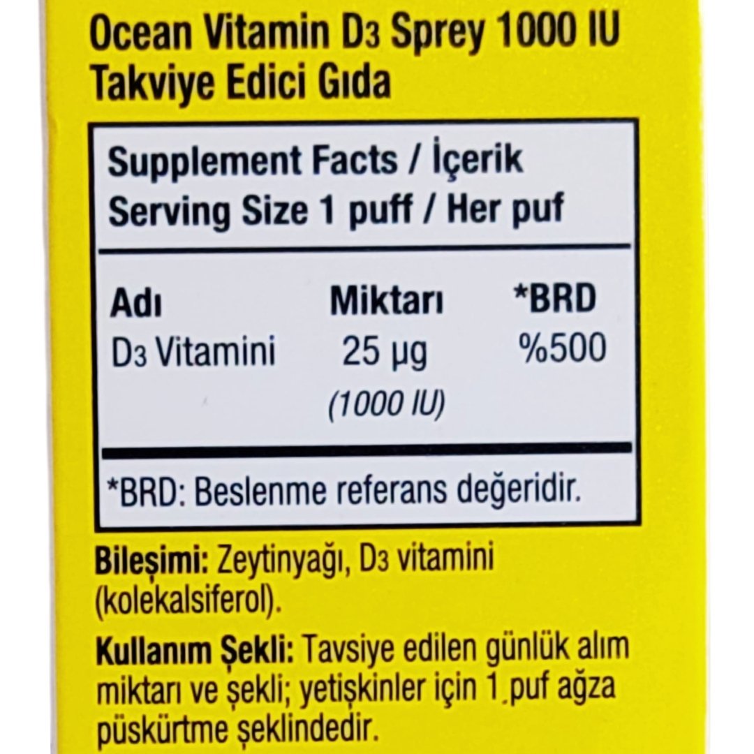 Ocean Vitamin D3 1000 IU Oral Sprey 20 ml 130 Puf