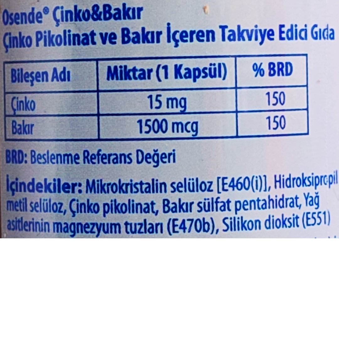 Osende Çinko Bakır 60 Kapsül