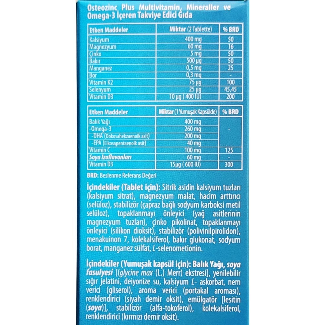 Osteozinc Plus 60 Tablet + 30 Yumuşak Kapsül