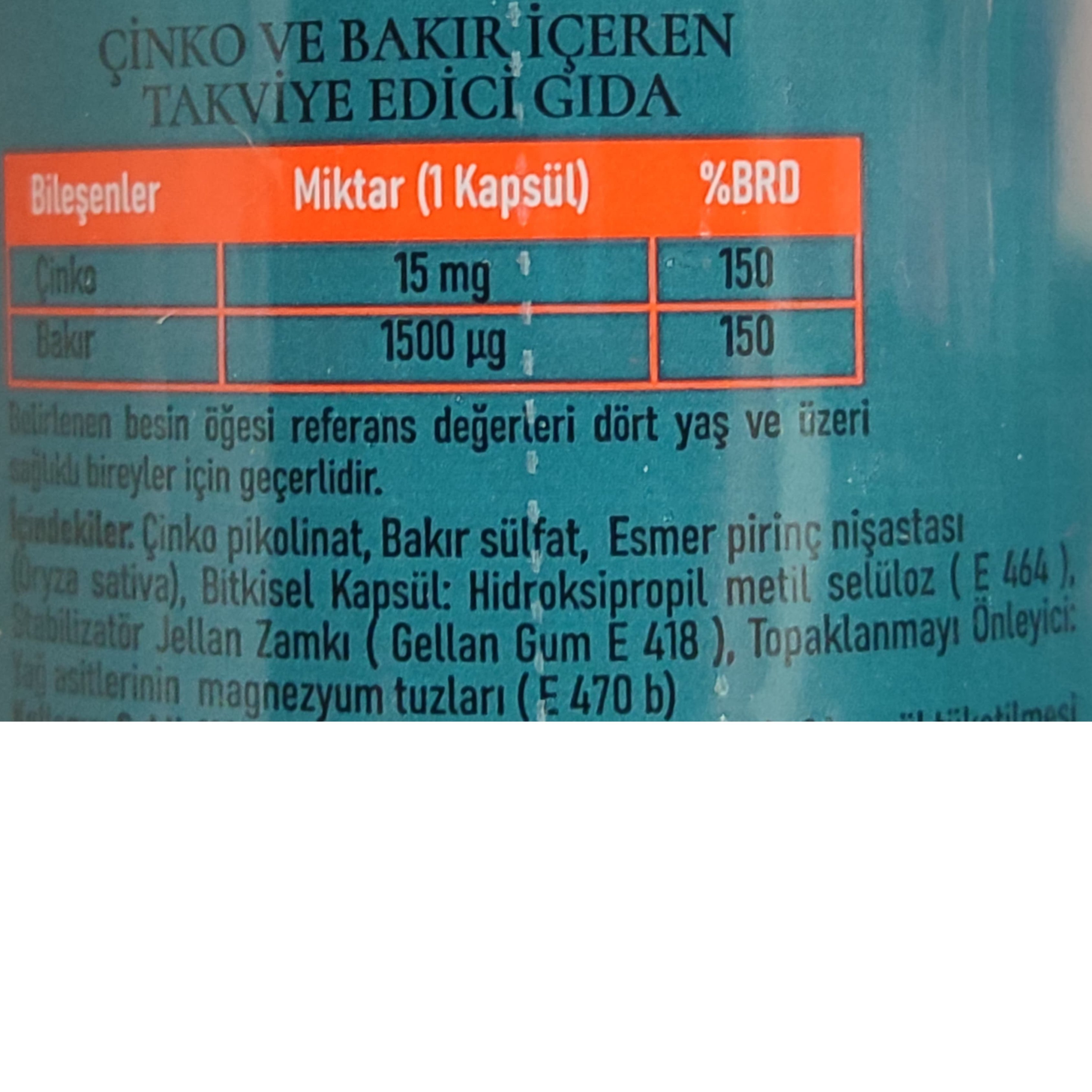 Padrovita Çinko Bakır 60 kapsül