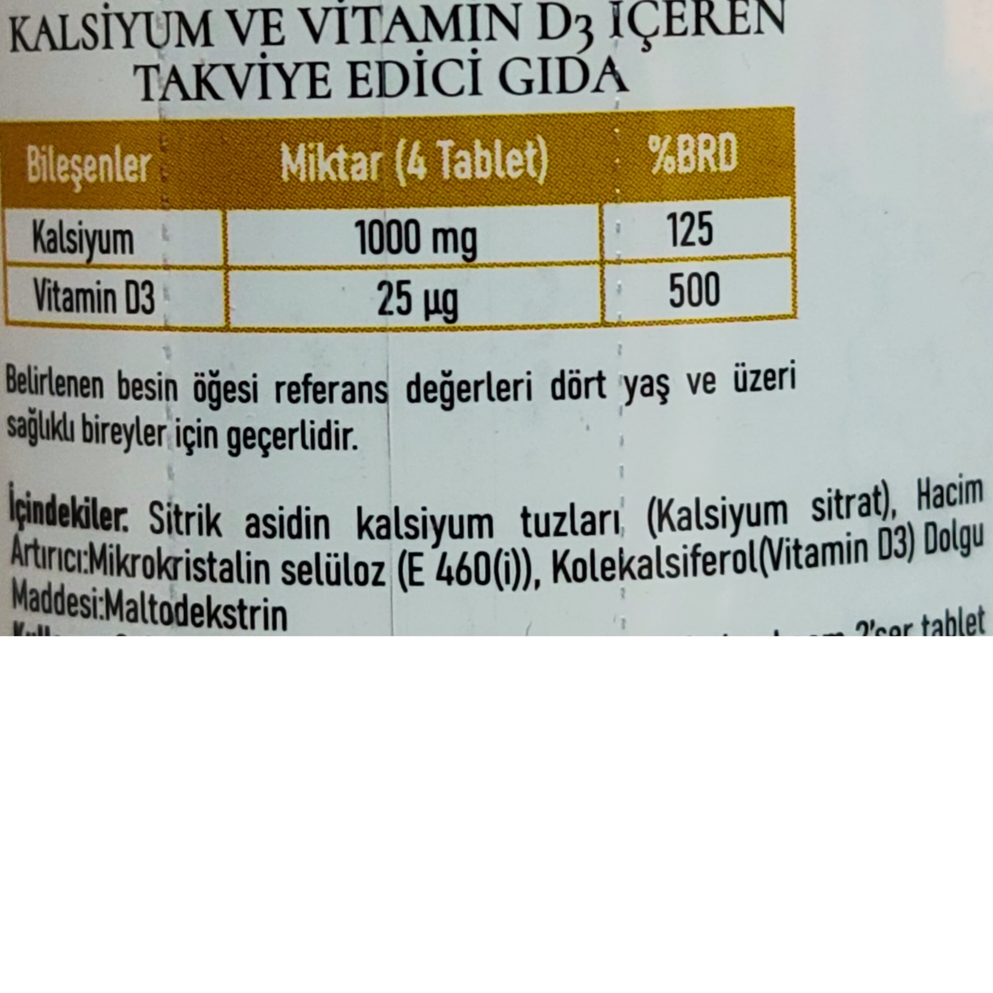 Padrovita Kalsiyum D3 60 tablet