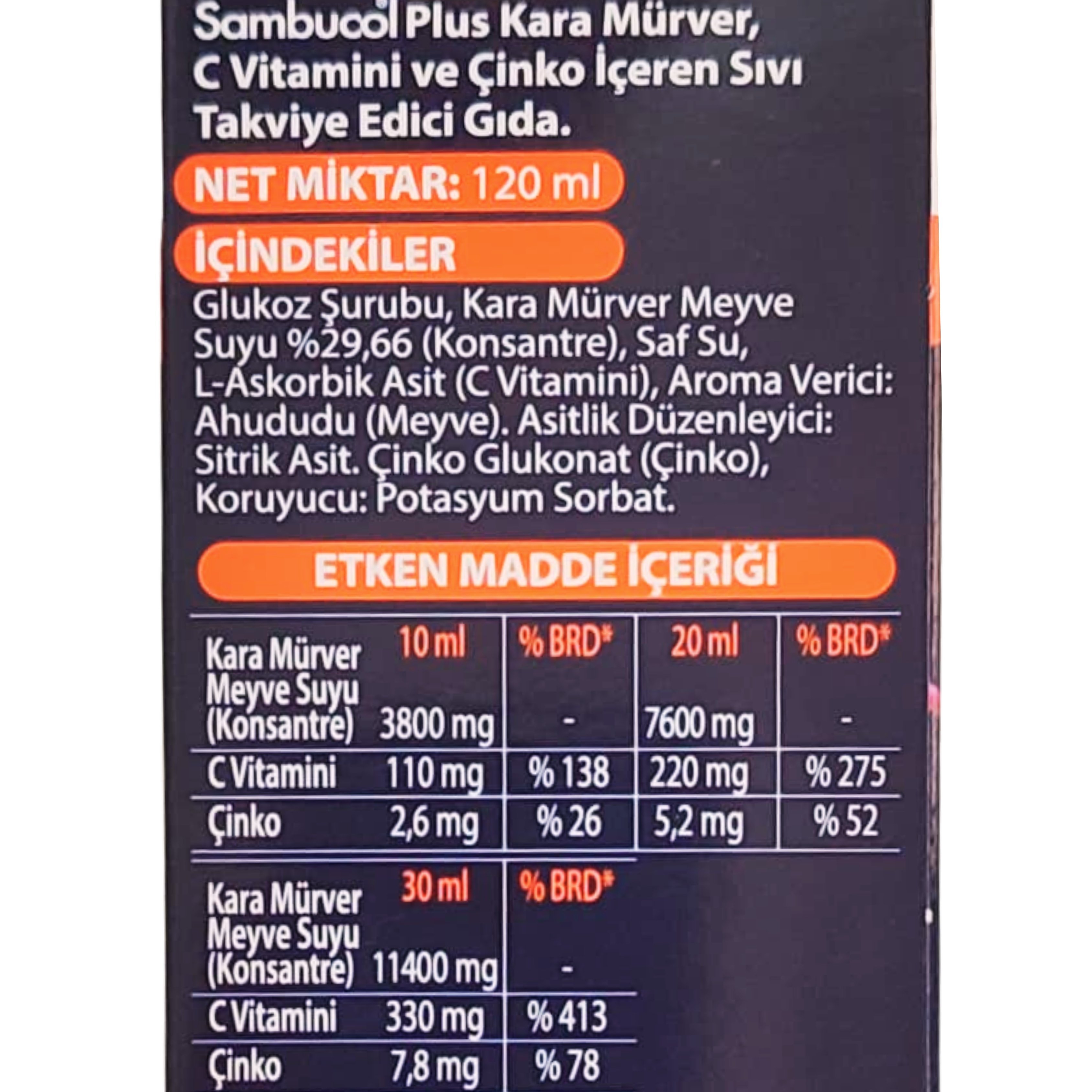 Sambucol Plus Kara Mürver Özütü C Vitamini Çinko Şurup 120 ml