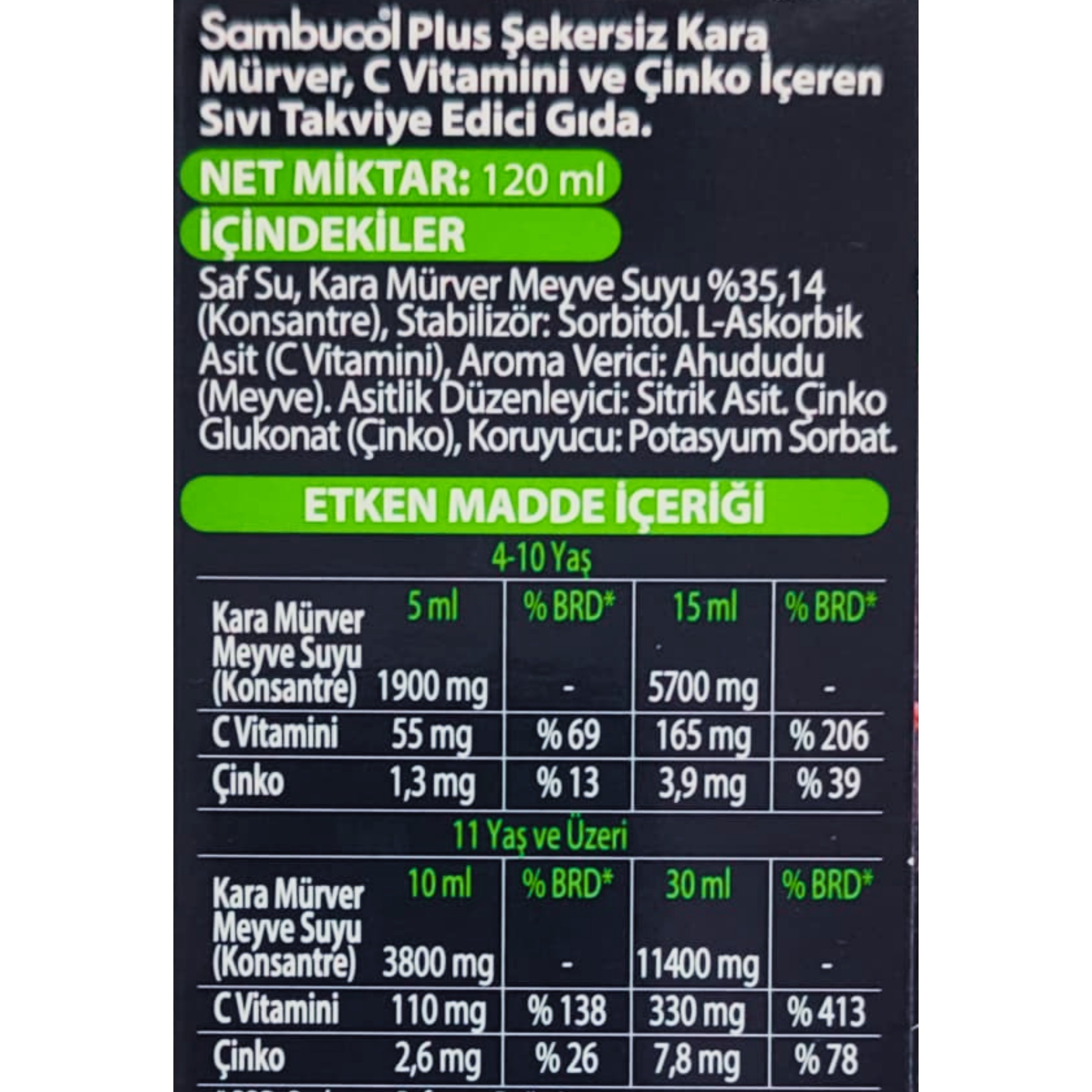 Sambucol Plus Şekersiz Şurup 120 ml