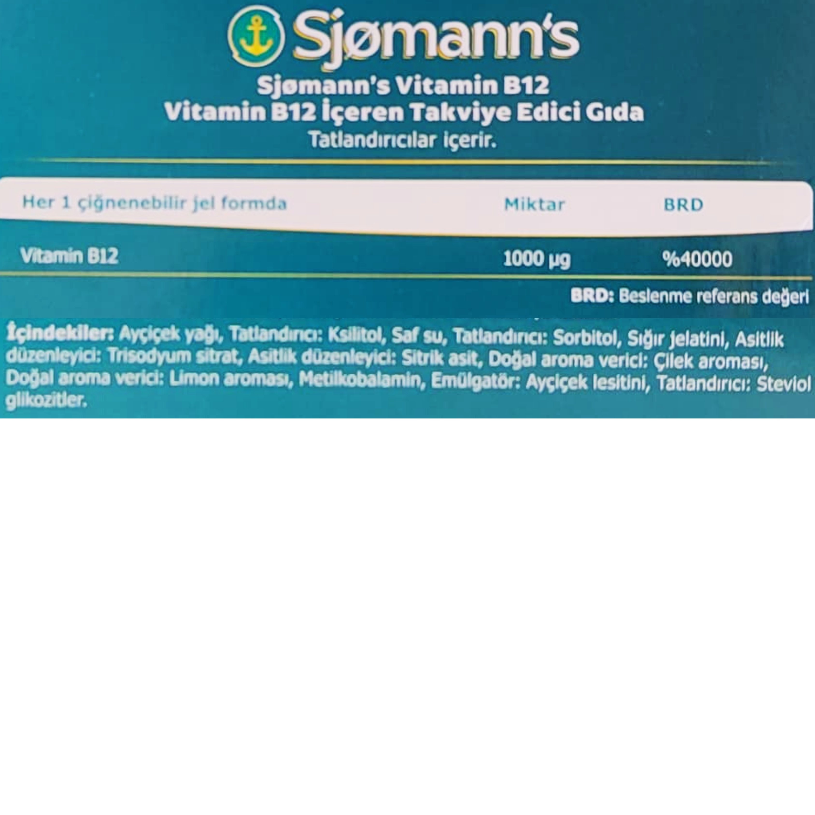 Sjomann's B12 Çiğnenebilir Jel 30 Tablet