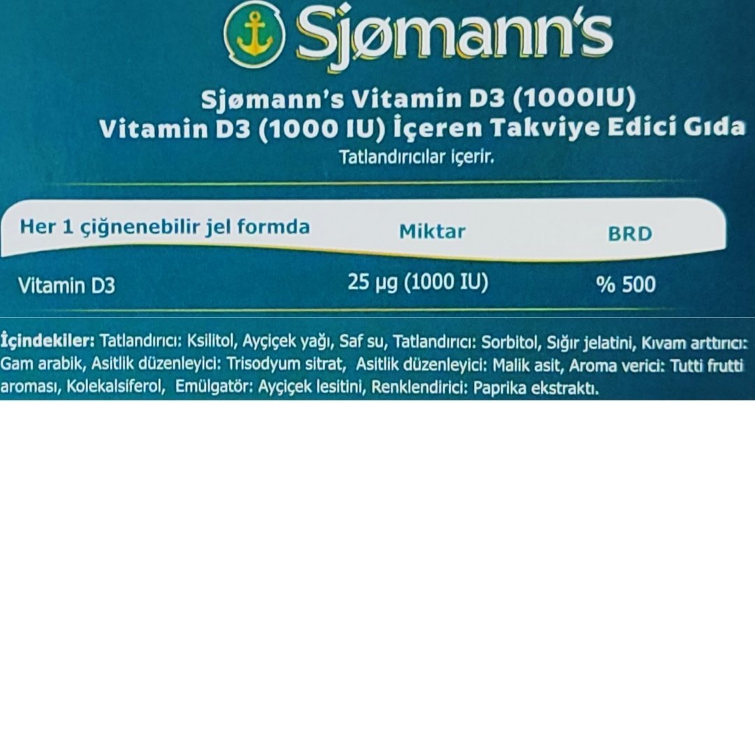 Sjomann's D3 Çiğnenebilir Jel 30 Tablet