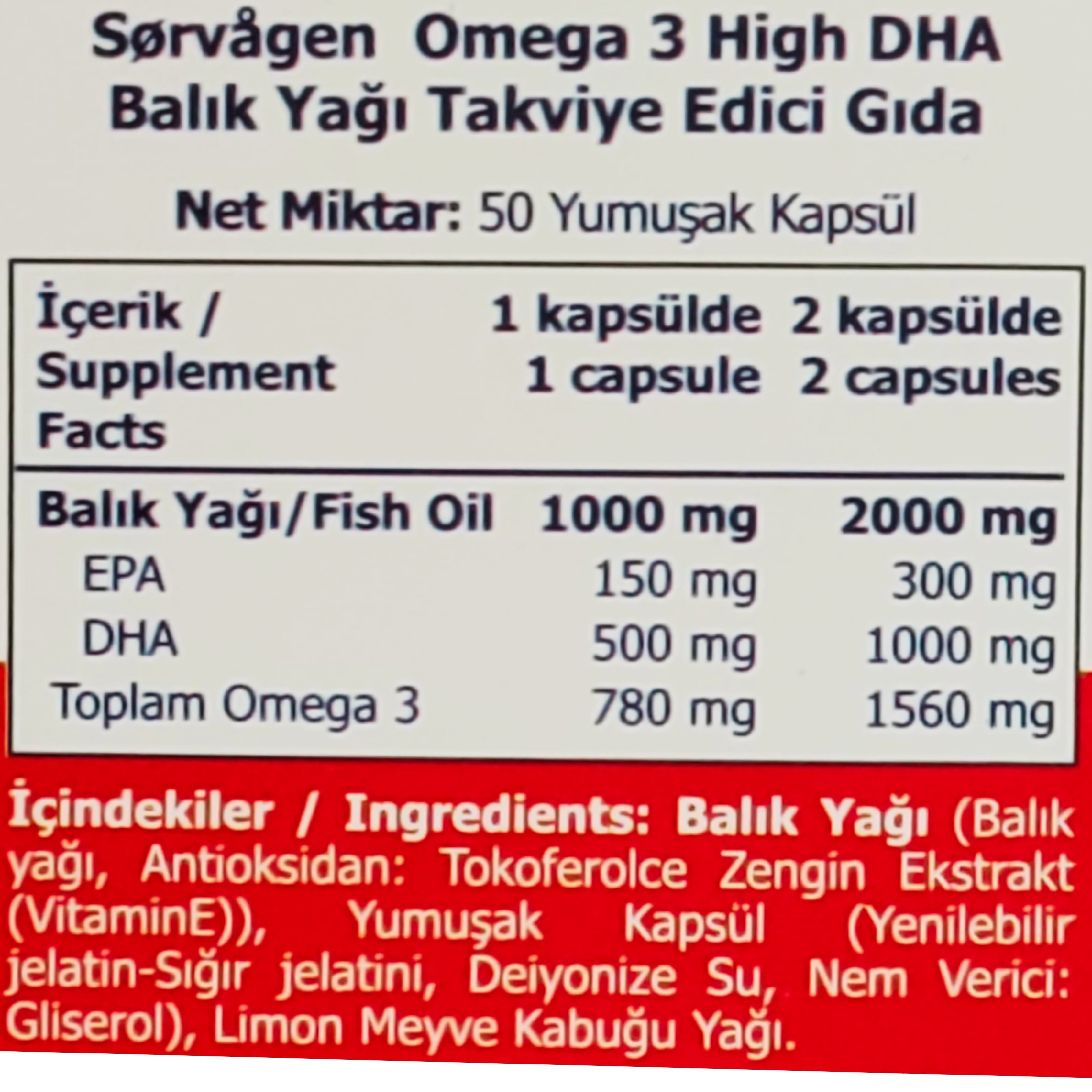 Sorvagen Omega 3 High DHA Norveç Balık Yağı 50 Kapsül