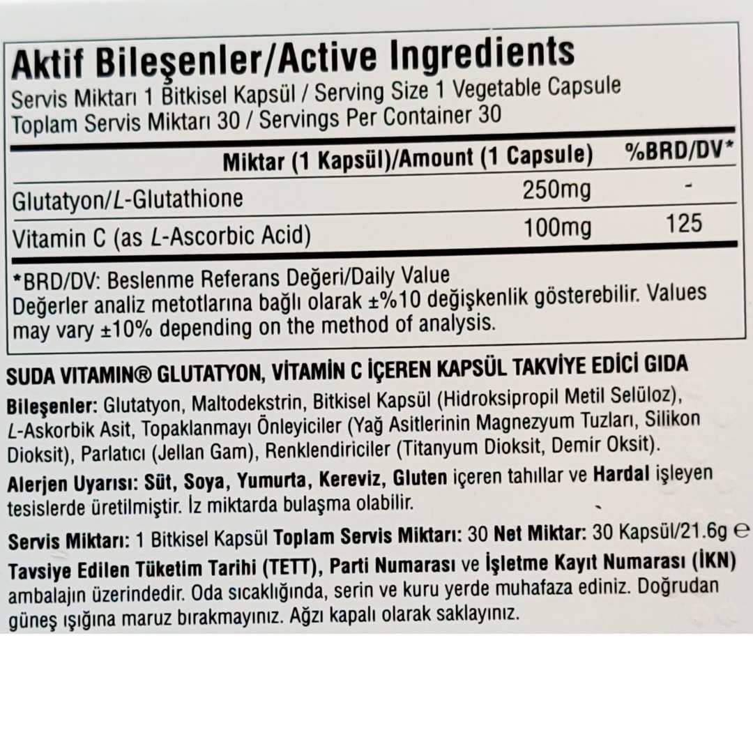 Suda Vitamin Glutathione 250mg  30 kapsül