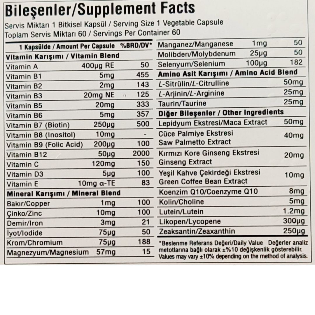 Suda Vitamin Multimen For Men Multivitamin 60 Bitkisel Kapsül