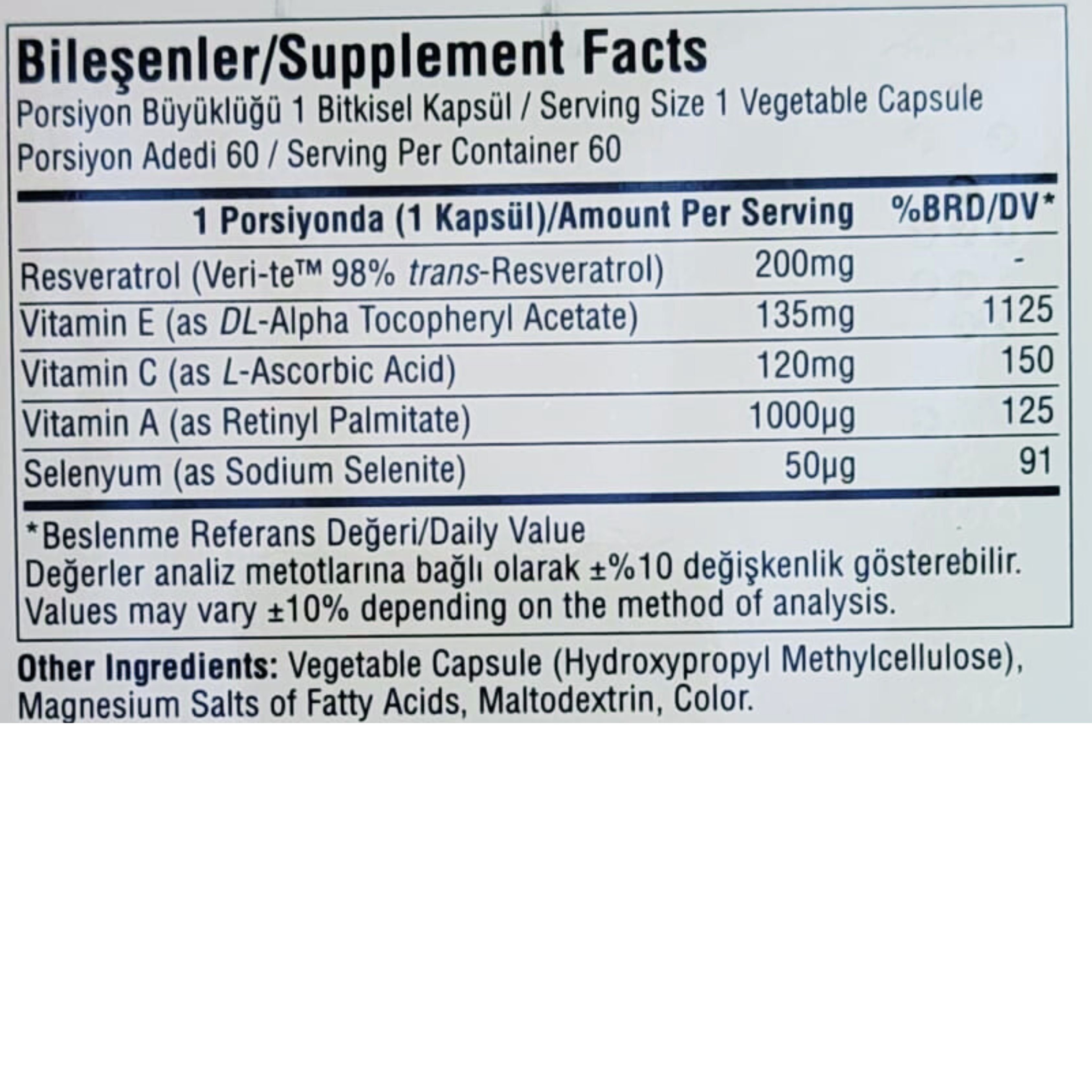 Suda Vitamin Resveratrol 60 Bitkisel Kapsül